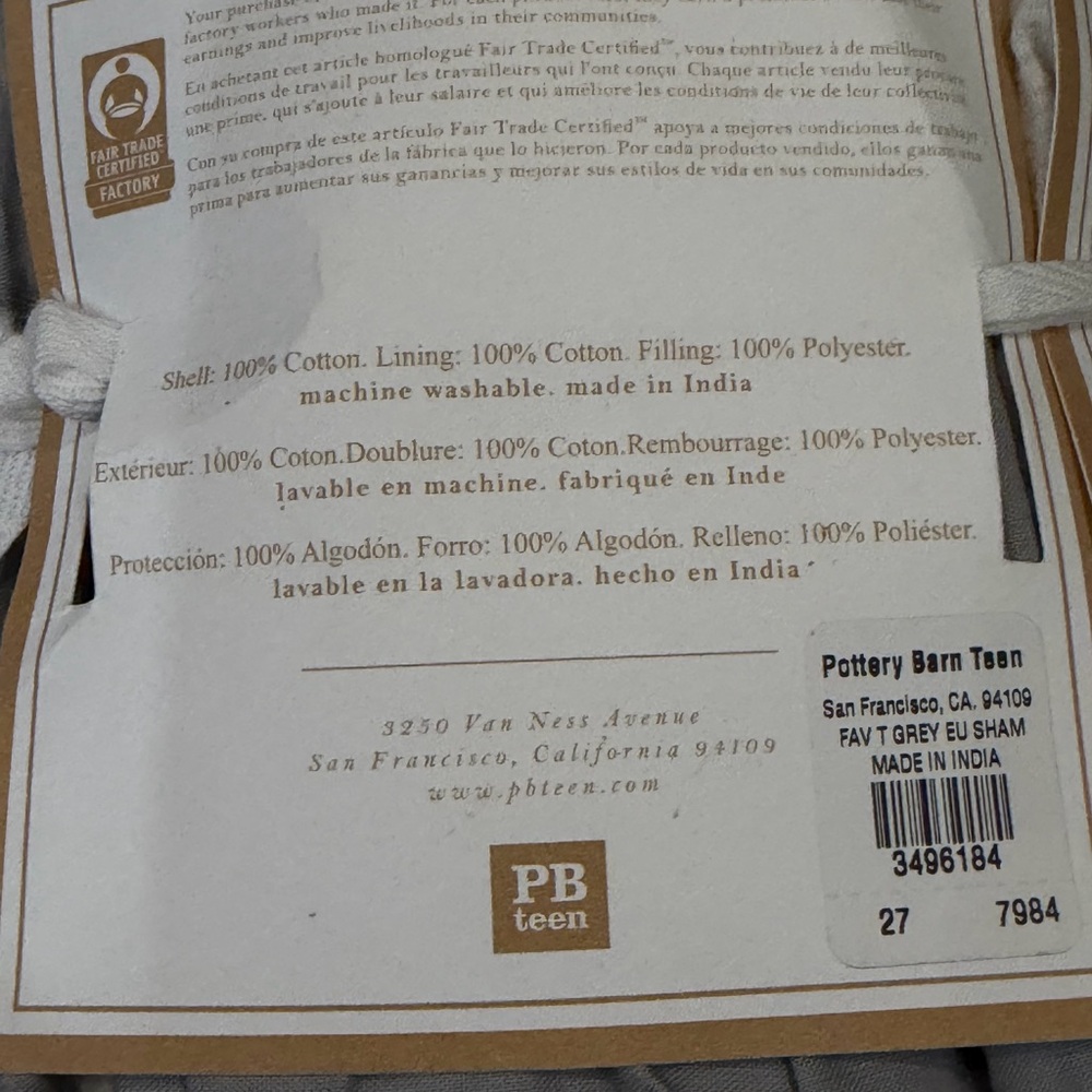 Pottery Barn Teen Favorite T Grey Euro Sham Set Of Two NWT New - Picture 3 of 5